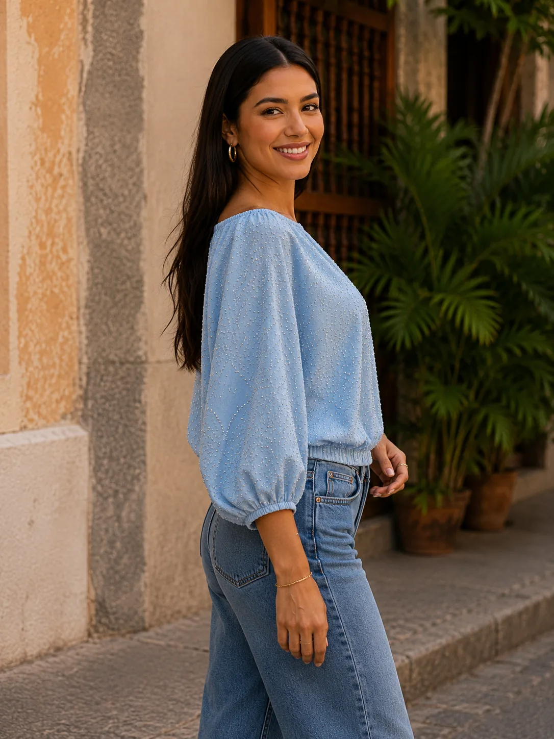 Detalle de Blusa Bandeja Brillantina de YACADI.
